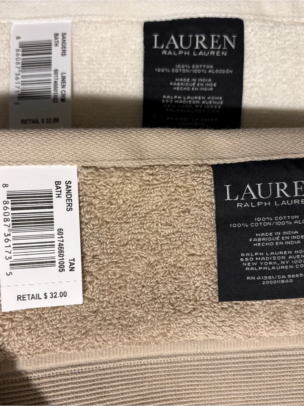 Lauren Ralph 2 bath towels, Martha Stewart 2 hand towels NWT Never used